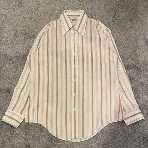 Vintage 70s ARROW KENT Men's Beige Striped Button Down Shirt size M